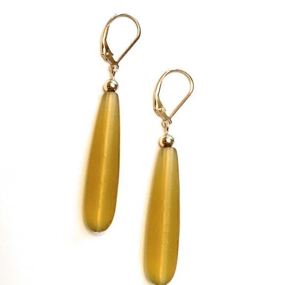 Sea Glass Earrings 14K Gold Filled Lever Backs Amber Handmade in USA - Picture 1 of 4
